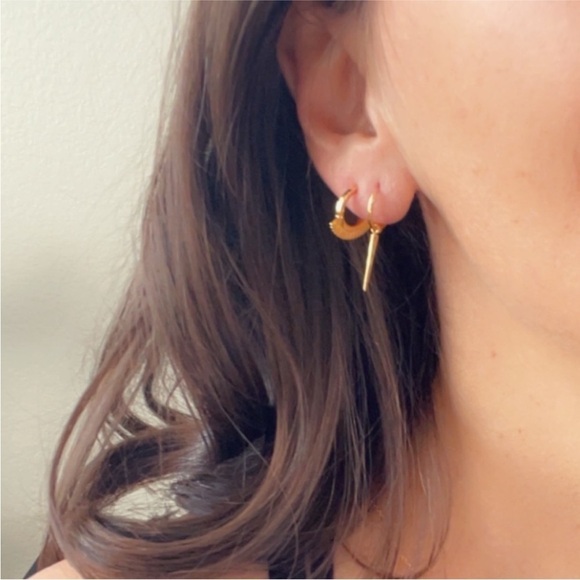 24K Gold Hoop Spike Earrings - Picture 4 of 5